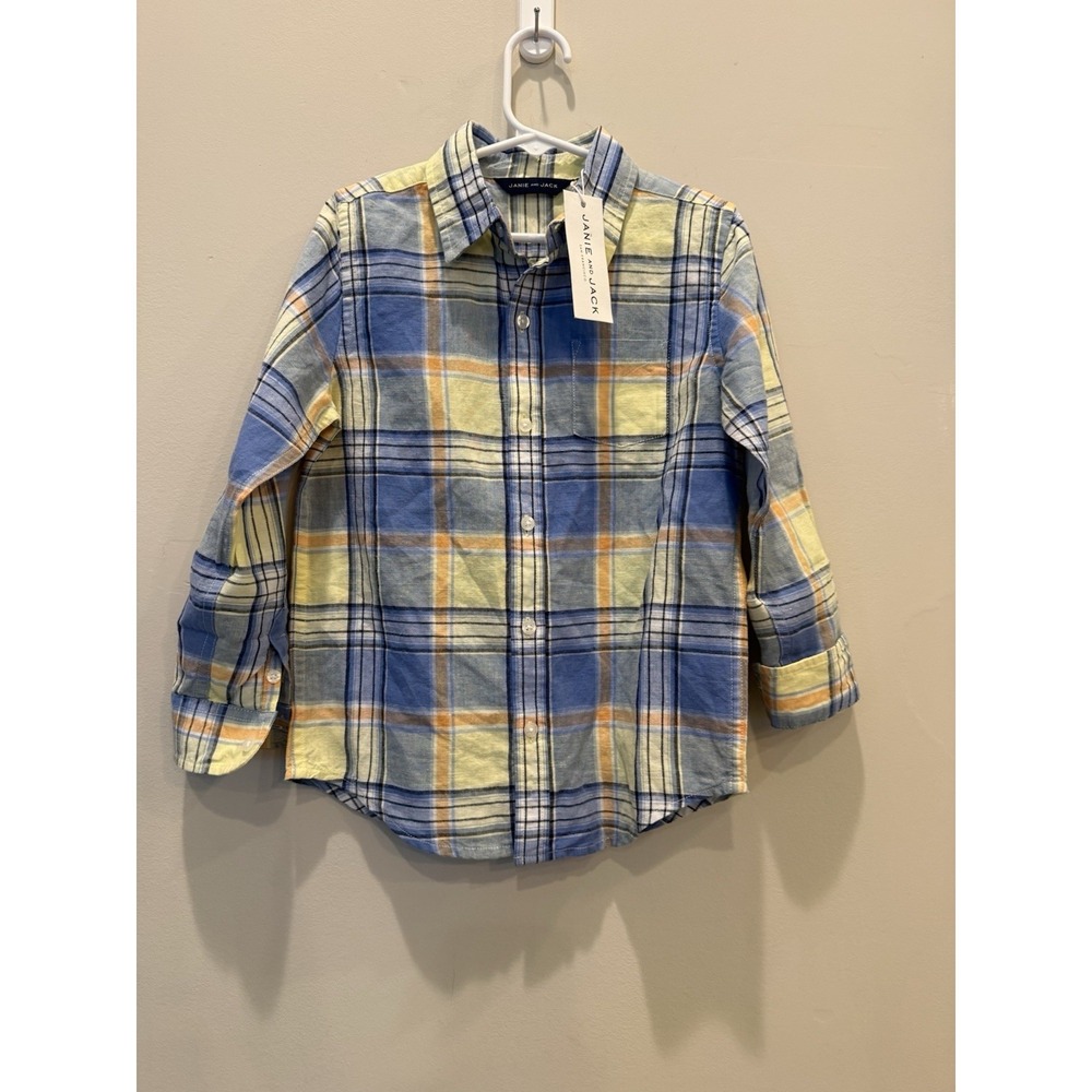 NWT Janie & Jack Toddler Boys Linen/cotton Long Sleeve Button Down Shirt Size 5T